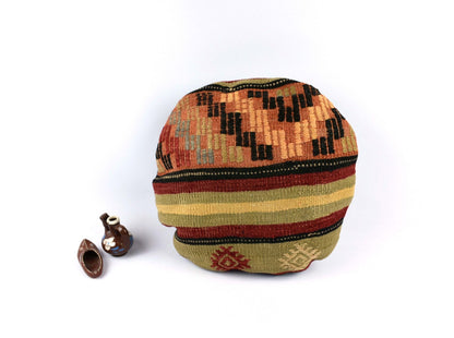 Kilim Round Pillow Cover 18" in Tribal Vintage Turkish Carpet Round Cushion 4958