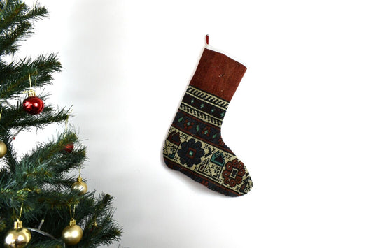 Kilim Christmas Stocking Vintage Rug Stocking Ethnic Decorative Xmas Socks S636