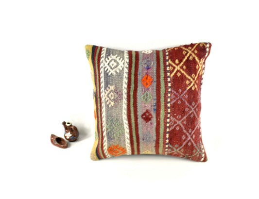 Kilim Pillow Cover 18x18 Decorative Vintage Pillow Oushak Rug Pillow A2860