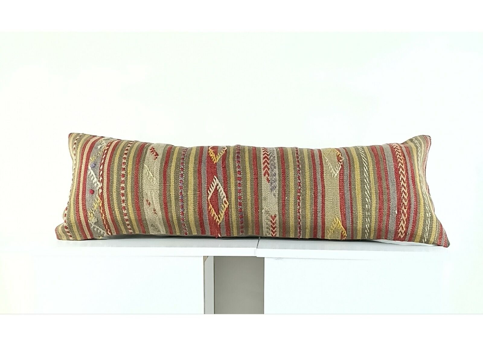 Lumbar Pillow Cover 12x36 Handknotted Kilim Rug Boho Wool Vintage Cushion A1111