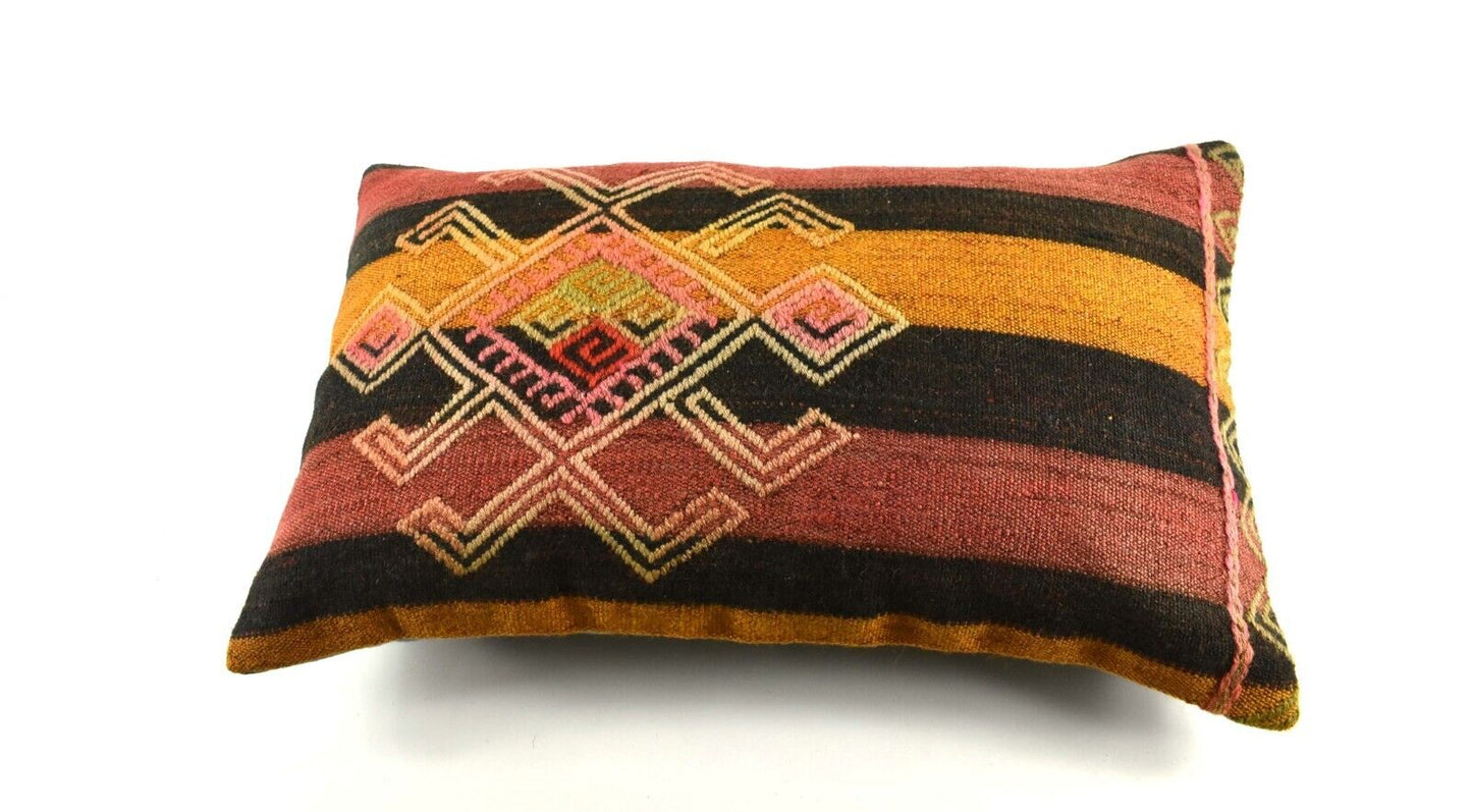 Kilim Pillow Cover 12x20 Handmade Turkish Rug Boho Ethnic Lumbar Cushion 3839