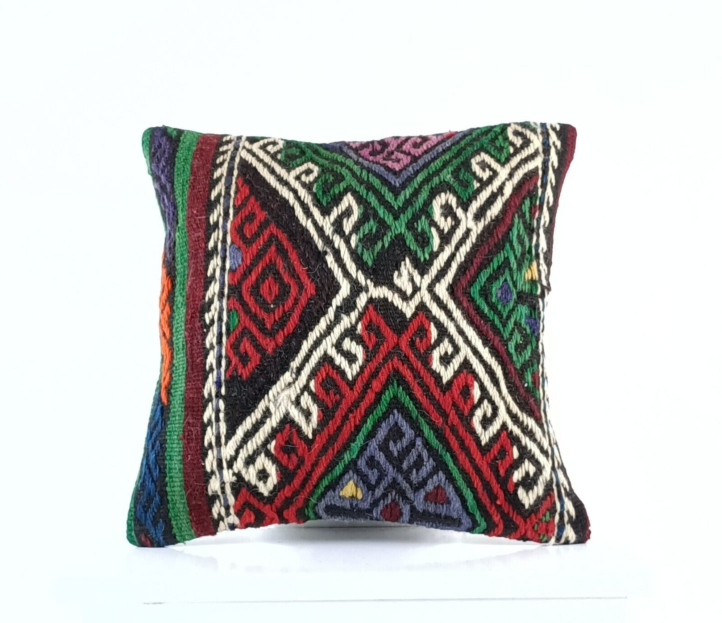 14"x14" Kilim Pillow Cover Handmade Turkish Tribal Ethnic Boho Rug Cushion E1296