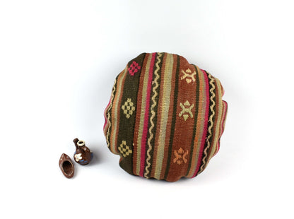 Kilim Round Pillow Cover 18" in Tribal Vintage Turkish Carpet Round Cushion 4936