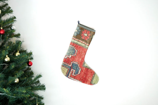 Kilim Christmas Stocking Vintage Rug Stocking Ethnic Decorative Xmas Socks S487