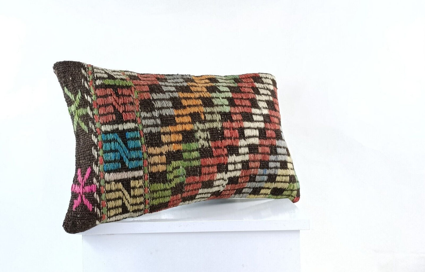 Kilim Pillow Cover 12x20 Turkish Handmade Sofa Couch Floor Lumbar Cushion E978