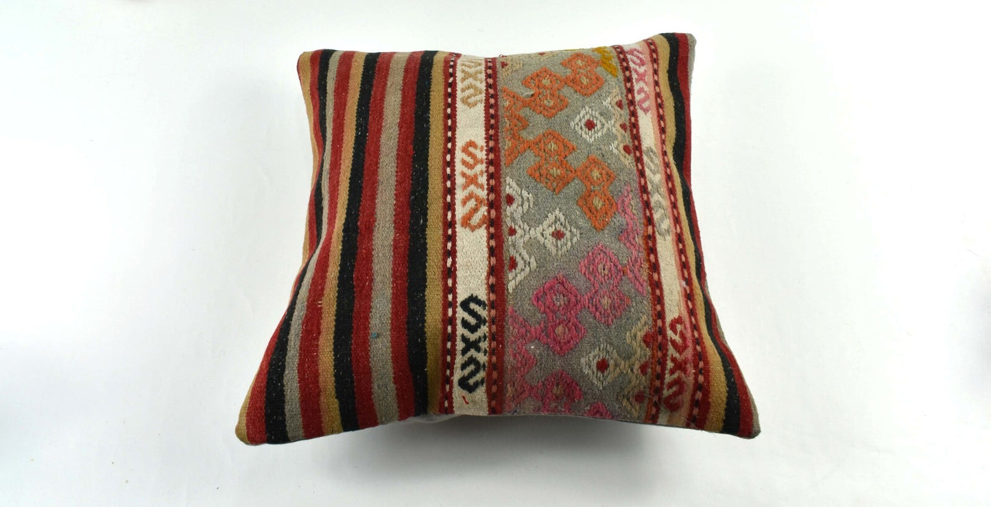 18"x18" Kilim Pillow Cover  Handmade Turkish Vintage Cushion Tribal Lumbar 3397