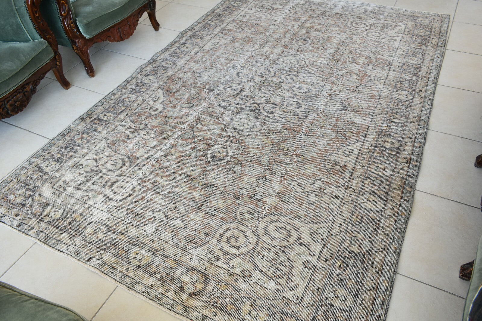 Large Turkish Rug 8.7x5.5 ft Vintage Rug Faded Oushak Rug Living Room Carpet B19