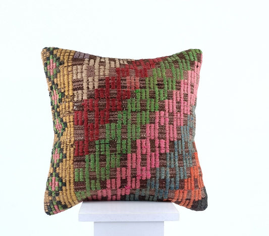 16x16 Ethnic Vintage Turkish Rug Pillow Cover Home Decorative Boho Cushion E876