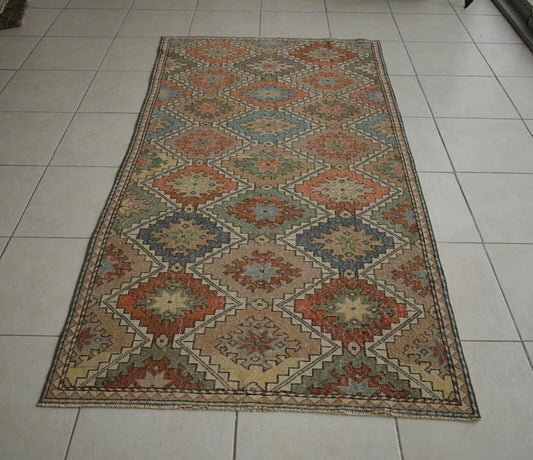 Vintage Oushak Rug 7.8x3.9 ft Turkish Floor Rug Faded Area Rug Oriental Rug U13