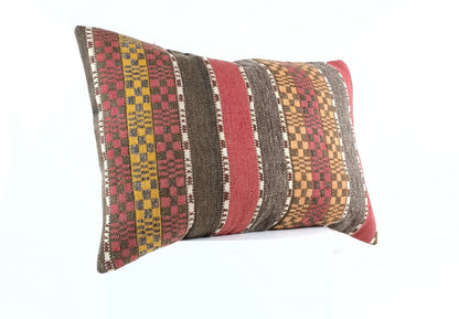Kilim Pillow Cover 16x24 Tribal Vintage Turkish Carpet Lumbar Pillow Cover 1952