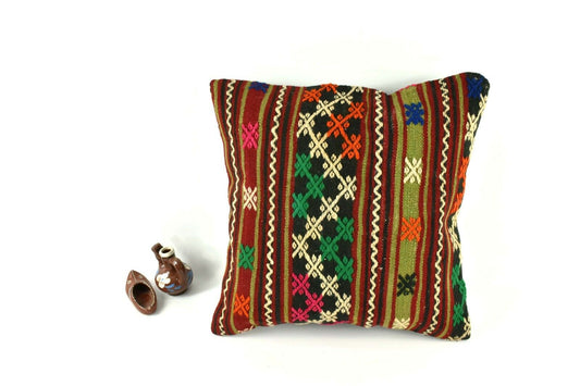 Kilim Pillow Cover 16x16 inch Handknotten Decorative Vintage Cushion Cover A2501