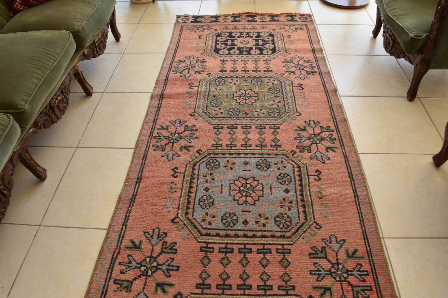 Handwoven Turkish Rug Runner  3.2 x 11.3 ft Oushak Kilim Ethnic Anatolian C43