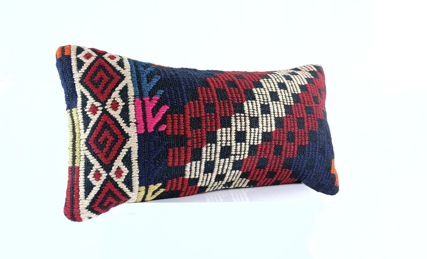 Handmade Turkish Kilim Pillow Cover 12x24 Ethnic Boho Sofa Lumbar Cushion E1009