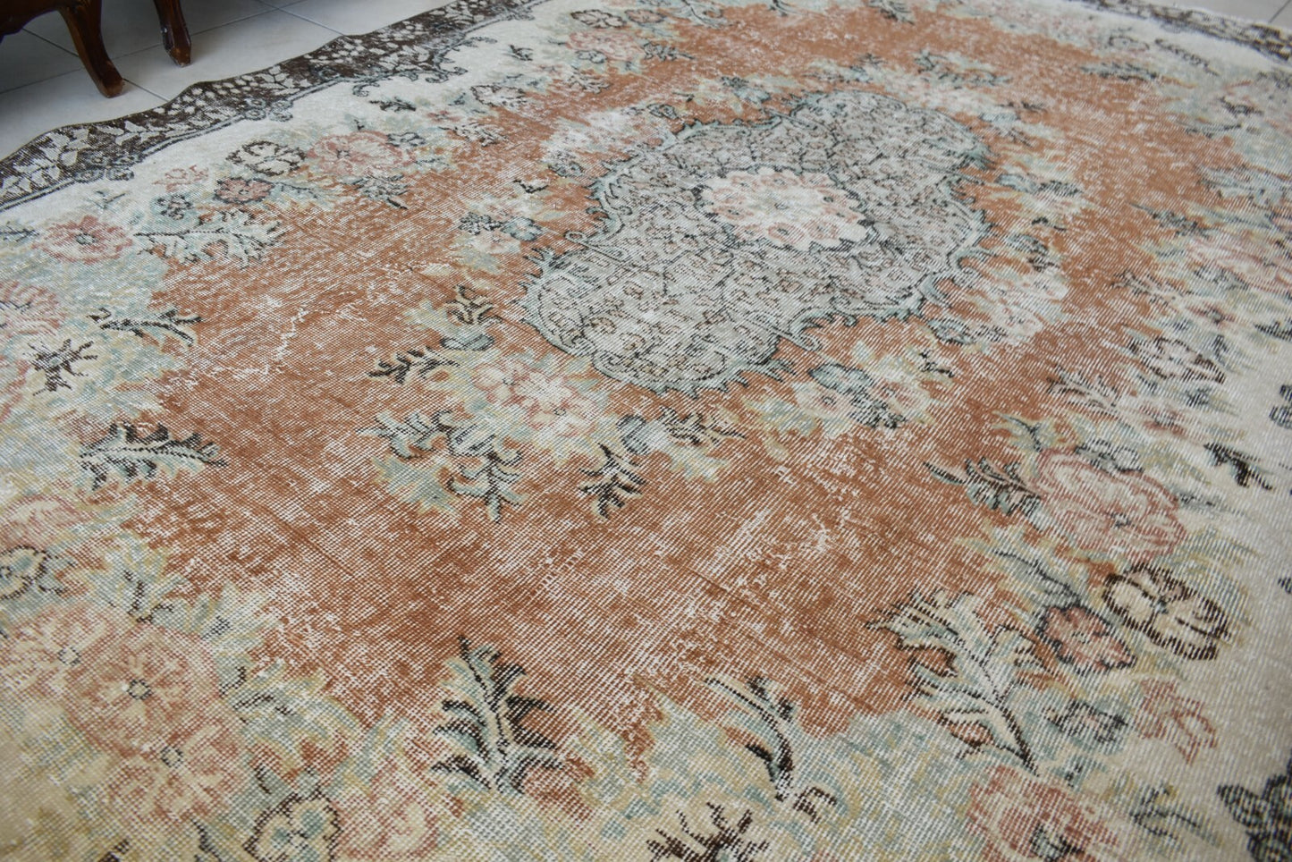 Large Turkish Rug 9.6x6.7 ft Vintage Rug Faded Oushak Rug Living Room Carpet B14