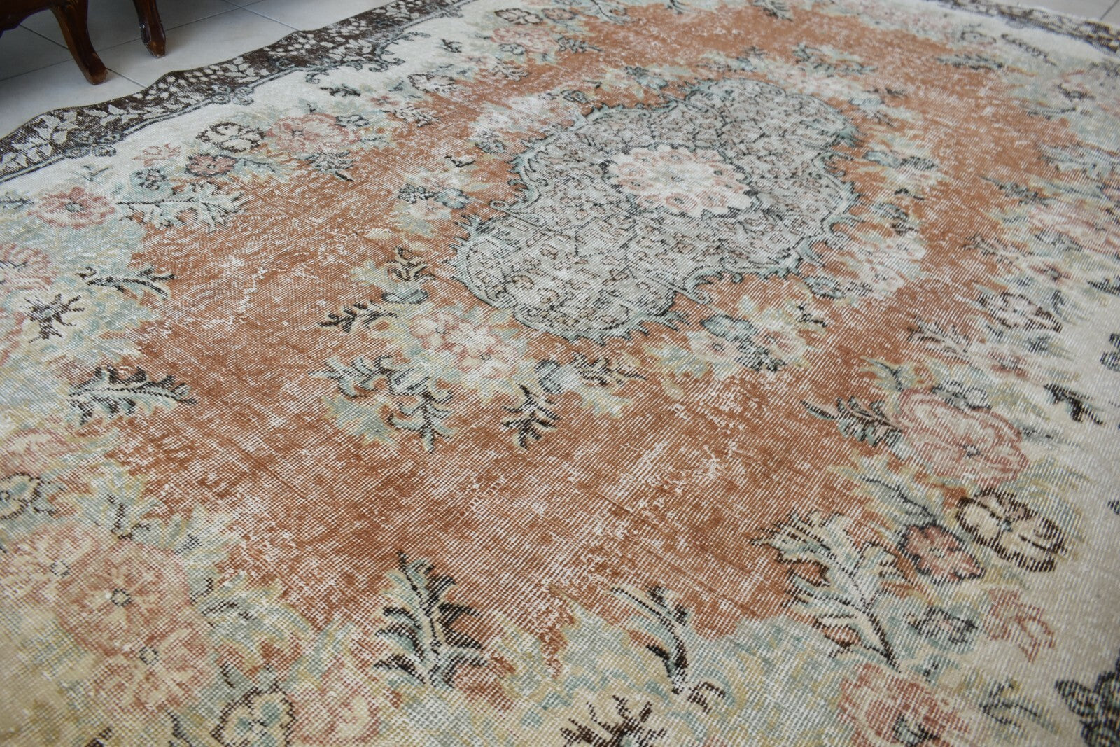 Large Turkish Rug 9.6x6.7 ft Vintage Rug Faded Oushak Rug Living Room Carpet B14