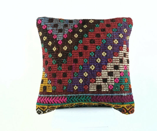 Oushak Kilim Pillow 16x16 Handmade Vintage Decorative Bohemian Sofa Cushion A675