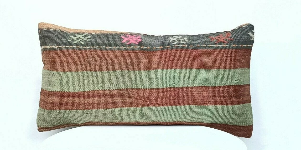 Turkish Cushion Cover 8x16 Handmade Vintage Boho Ethnic Throw Pillow Case E358