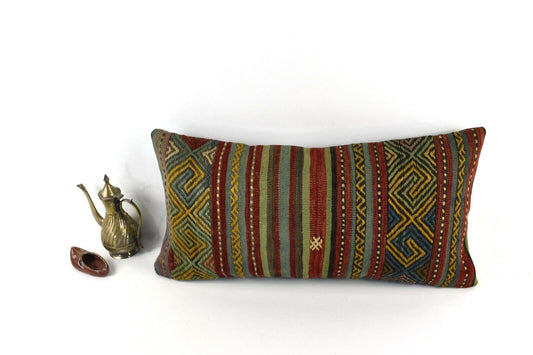 Home Decorative Handmade 12x24 Tribal Vintage Turkish Kilim Pillow Cover 3857