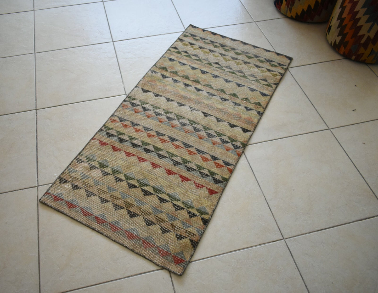 Small Turkish Runner 4.2x2 ft Vintage Runner Hallway Runner Handwoven Rug R16