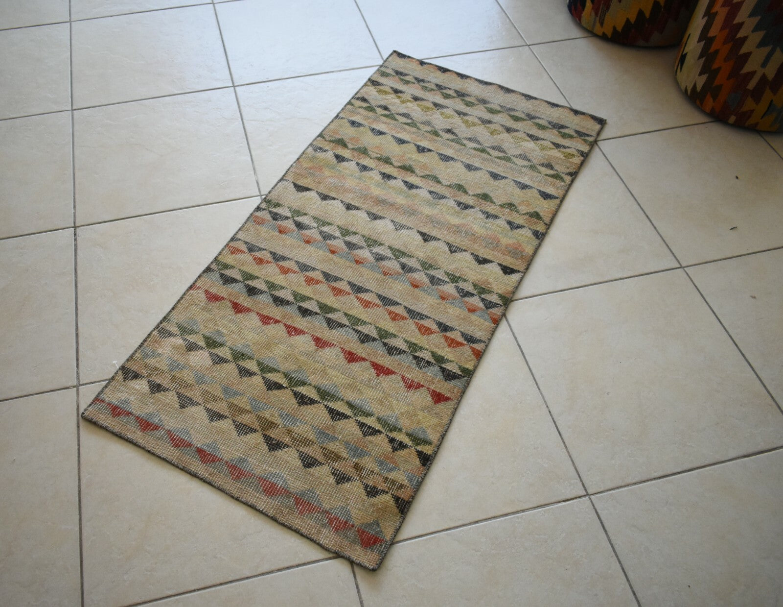 Small Turkish Runner 4.2x2 ft Vintage Runner Hallway Runner Handwoven Rug R16