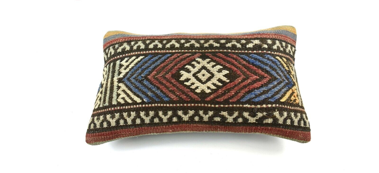 Kilim Pillow Cover 12x20 Handmade Turkish Rug Boho Ethnic Lumbar Cushion 3286