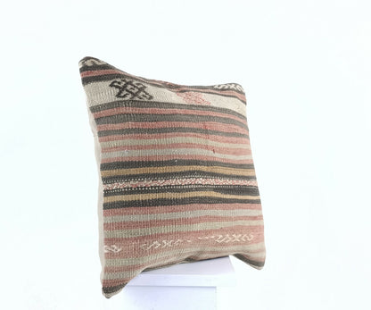 Turkish Kilim Pillow Cover 16x16 Home Decorative Wool Oushak Rug Cushion A532