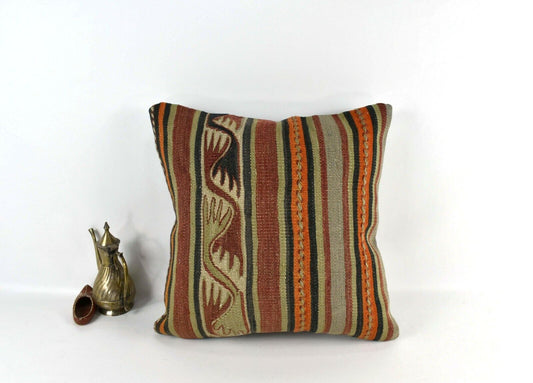 Kilim Pillow Cover 18x18 Handmade Turkish Ethnic Vintage Cushion A2210