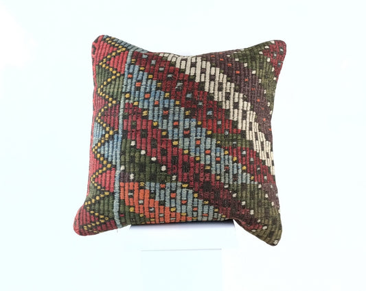 18"x18" Kilim Pillow Cover  Handmade Turkish Vintage Cushion Tribal Lumbar 1831