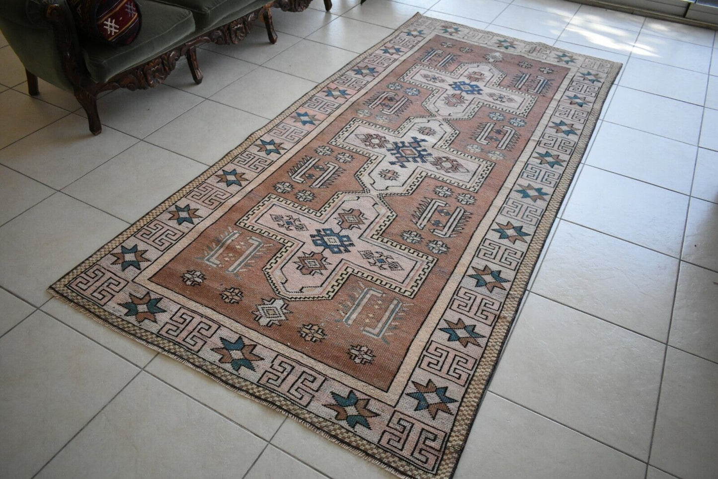 Faded Oushak Rug 9x4.2 ft Anatolian Rug Turkish Carpet Boho Floor Rug U07