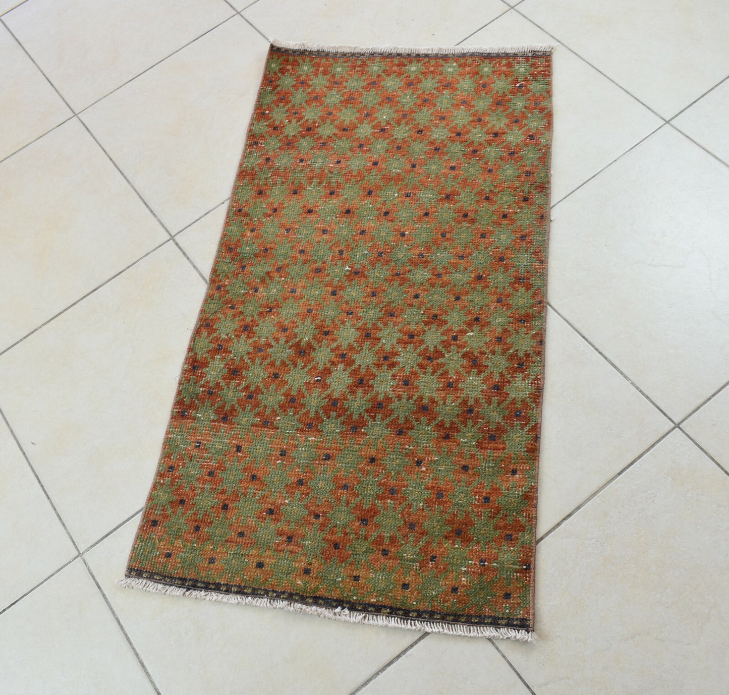 Small Turkish Runner 3.6x1.9 ft Vintage Runner Hallway Runner Handwoven Rug R36