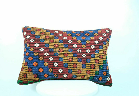 16x24 Kilim Lumbar Pillow Handmade Turkish Rug Tribal Bohemian Cushion Case E461