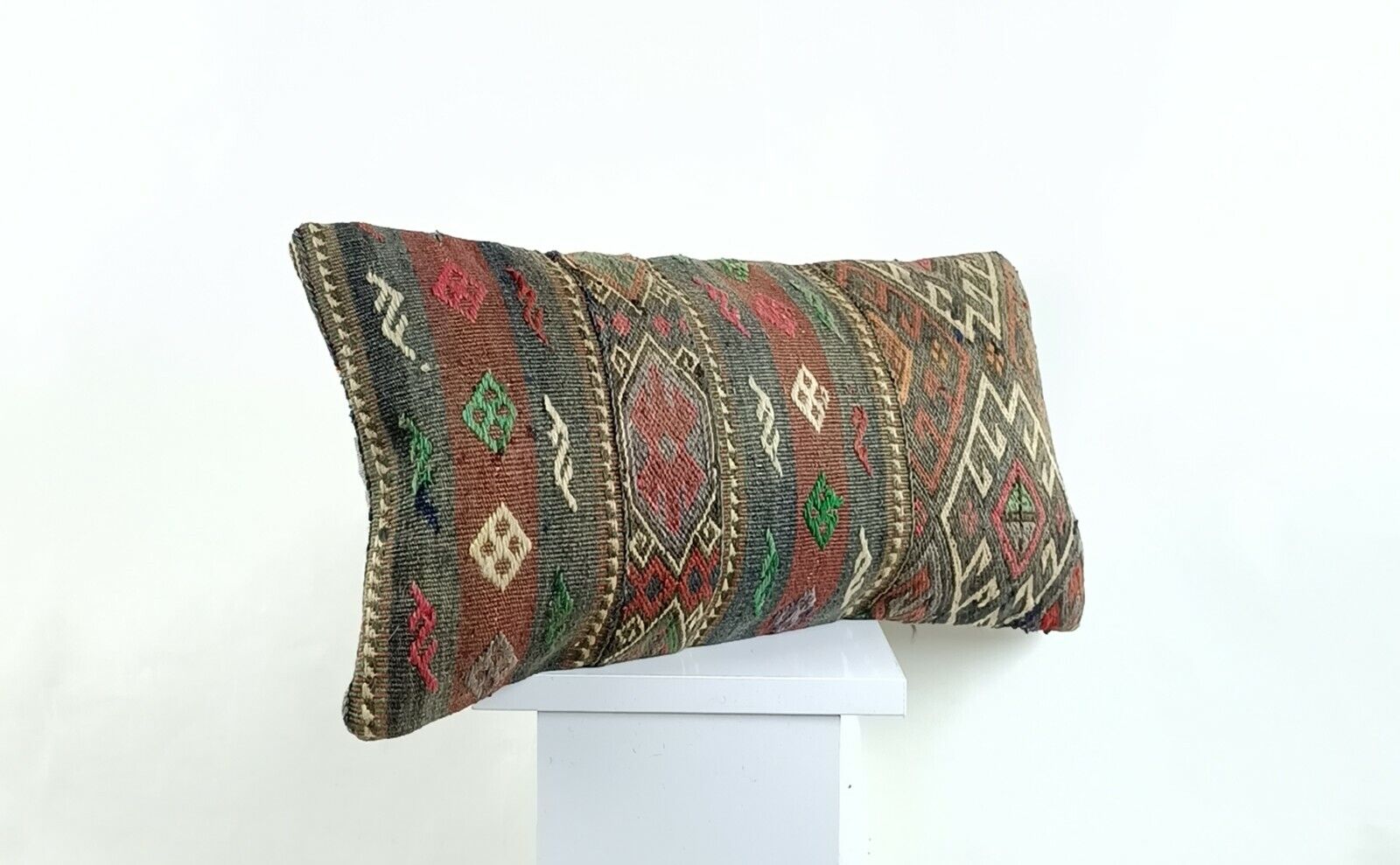 Kilim Lumbar Pillow Cover 10x20 Decorative Sofa Couch Handmade Cushion A1344