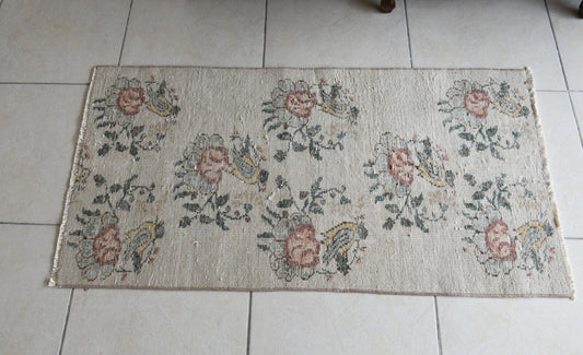 Vintage Oushak Rug 4x2 ft Turkish Floor Rug Faded Area Rug Oriental Rug