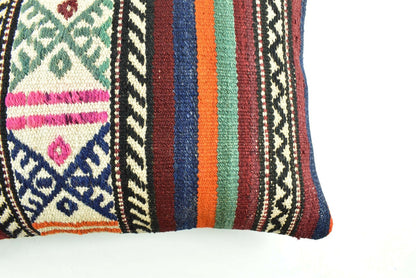 Kilim Pillow Cover 16x24 Tribal Vintage Turkish Carpet Lumbar Pillow Cover 3099