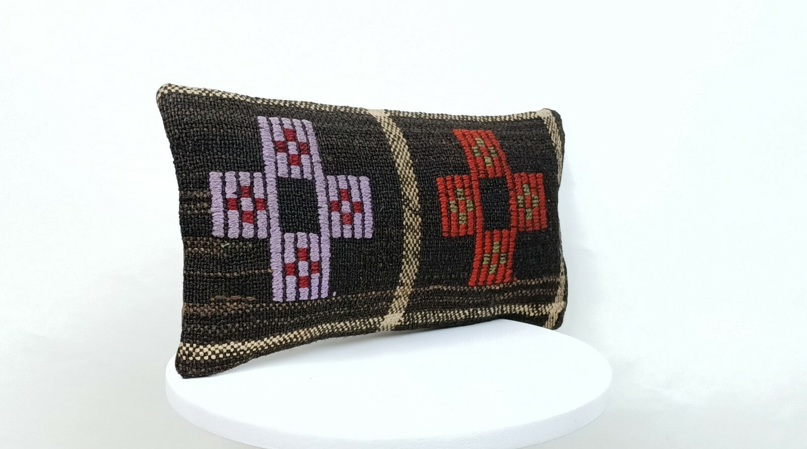 Turkish Kilim Pillow Cover 8"x16" Handmade Oushak Rug Tribal Lumbar Cushion E380
