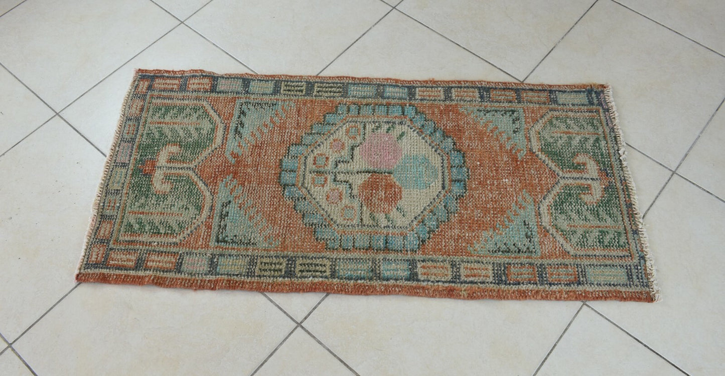 Small Turkish Runner 4x1.9 ft Vintage Runner Hallway Runner Handwoven Rug R38