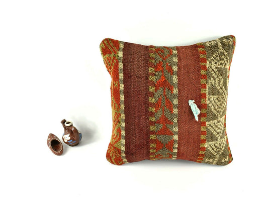 16x16 Kilim Pillow Cover Decorative Vintage Handknotten Bohemian Cushion A2478