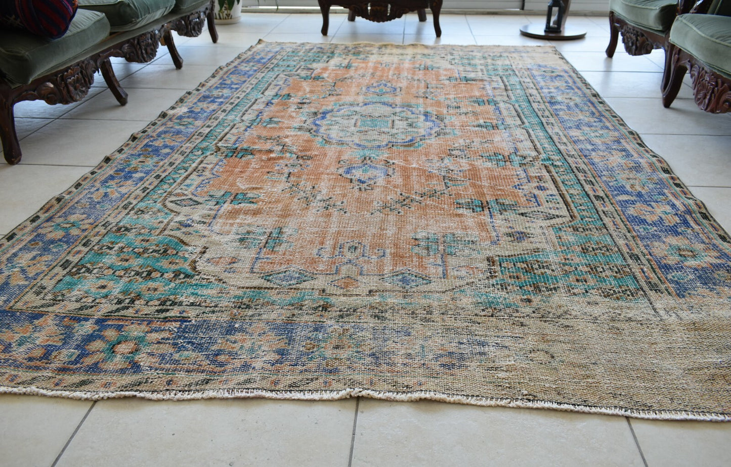 Large Turkish Rug 8.8x5.5 ft Vintage Rug Faded Oushak Rug Living Room Carpet B20