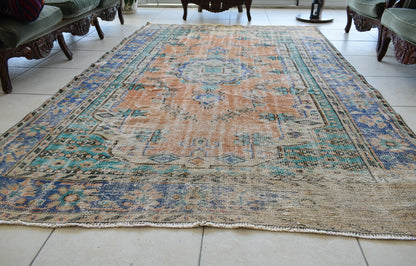 Large Turkish Rug 8.8x5.5 ft Vintage Rug Faded Oushak Rug Living Room Carpet B20