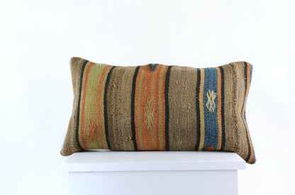 10x20 Kilim Lumbar Pillow Cover Vintage Ethnic Oushak Kilim Pillow Cover E1101