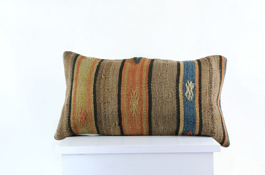 10x20 Kilim Lumbar Pillow Cover Vintage Ethnic Oushak Kilim Pillow Cover E1101