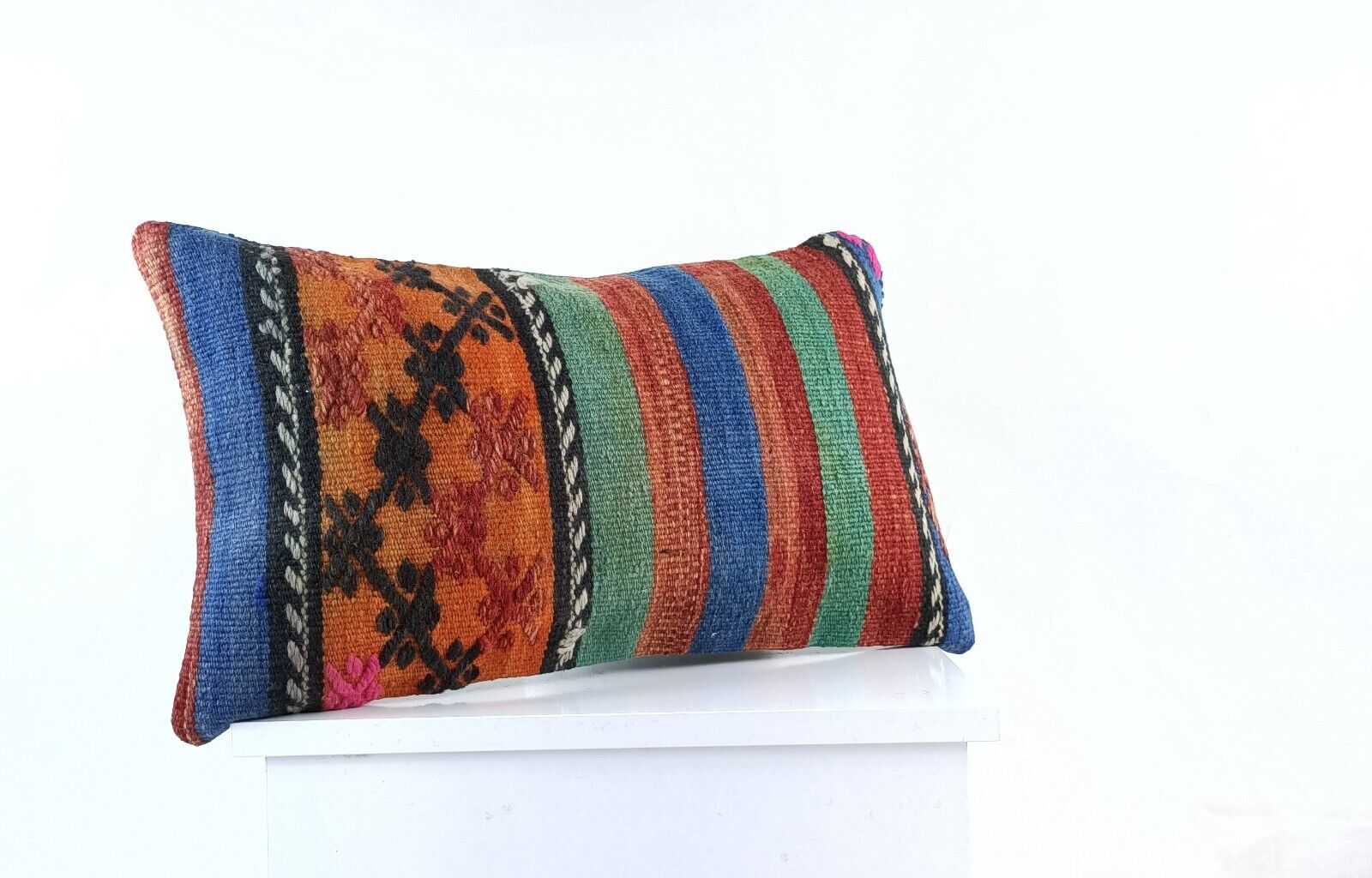 Kilim Pillow Cover 12x20 Turkish Handmade Sofa Couch Floor Lumbar Cushion E977