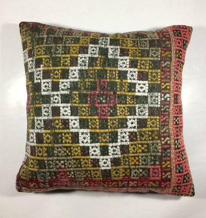 18"x18" Kilim Pillow Cover  Handmade Turkish Vintage Cushion Tribal Lumbar 680