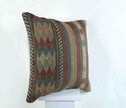 18"x18" Kilim Pillow Cover  Handmade Turkish Vintage Cushion Tribal Lumbar 2674