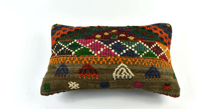Kilim Pillow Cover 12x20 Handmade Turkish Rug Boho Ethnic Lumbar Cushion 3281