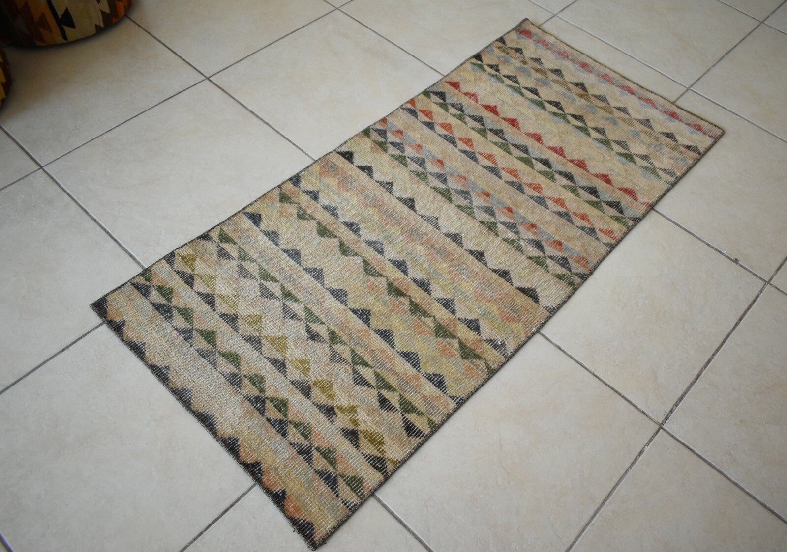 Small Turkish Runner 4.2x2 ft Vintage Runner Hallway Runner Handwoven Rug R16