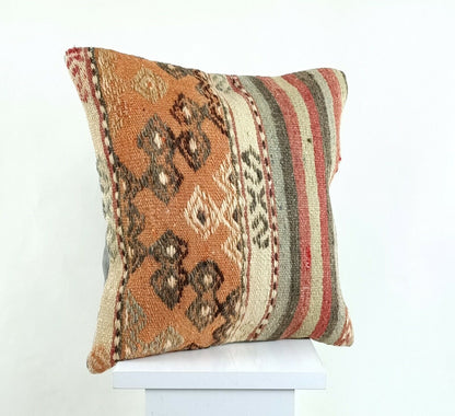 14x14 Kilim Cushion Cover Turkish Ottoman Boho Rustic Throw Pillow Case A1307