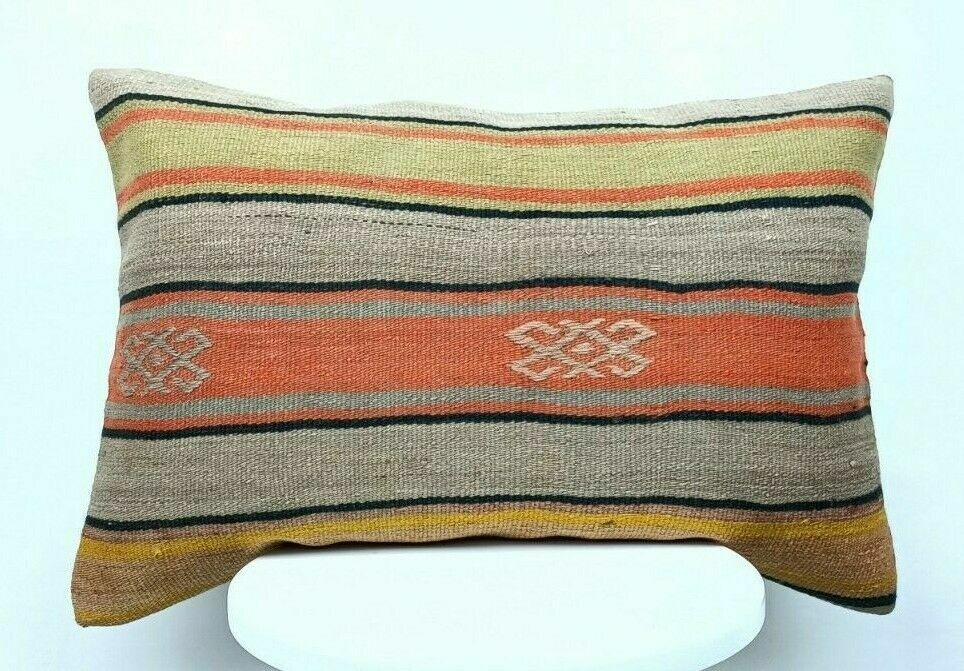 Kilim Pillow Cover 16x24 Handmade Home Decorative Sofa Wool Lumbar Cushion E447