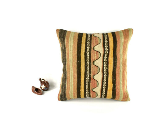 Kilim Pillow Cover 18x18 Decorative Vintage Pillow Oushak Rug Pillow A2865