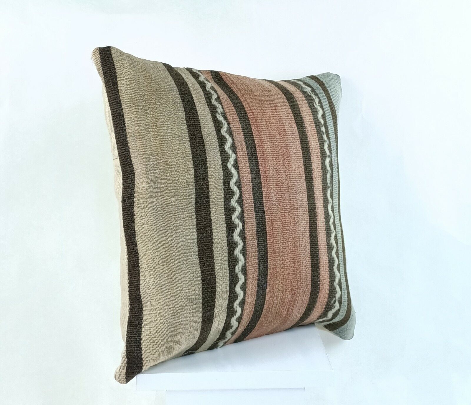 Kilim Pillow Cover 16x16 Handmade Turkish Home Decorative Wool Sofa Cushion A829